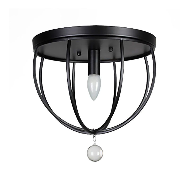 1/4/5-Head Wire Cage Flush Ceiling Light with Clear Crystal Ball Retro Black Metallic Flush Mount Light