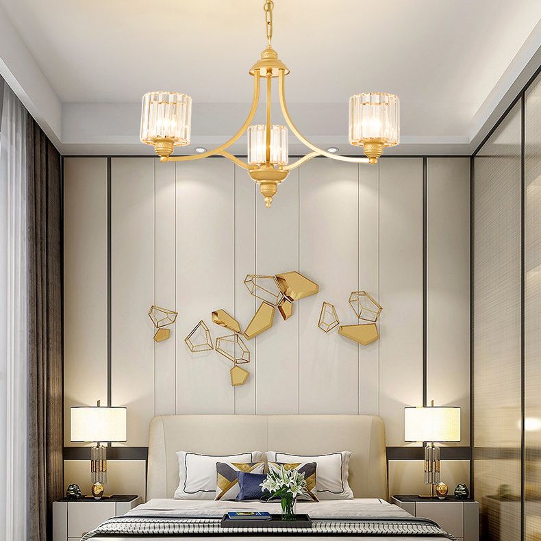 Modern metaalhangende kroonluchter lichtcilinder helder kristal schaduw plafond kroonluchter voor woonkamer