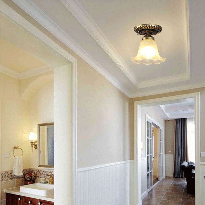 Small Foyer Ceiling Light Vintage Frosted Glass Single-Bulb Flush Mount Lamp