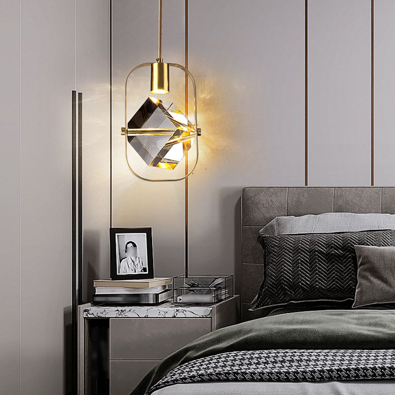 Postmodern Crystal Pendant Light Geometric Gold Hanging Pendant for Bedroom
