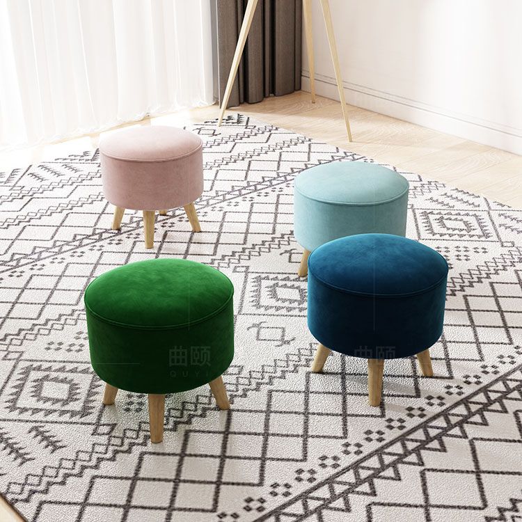 Solid Color Flannel Standard Stool Modern Style Simple Household Round Stool