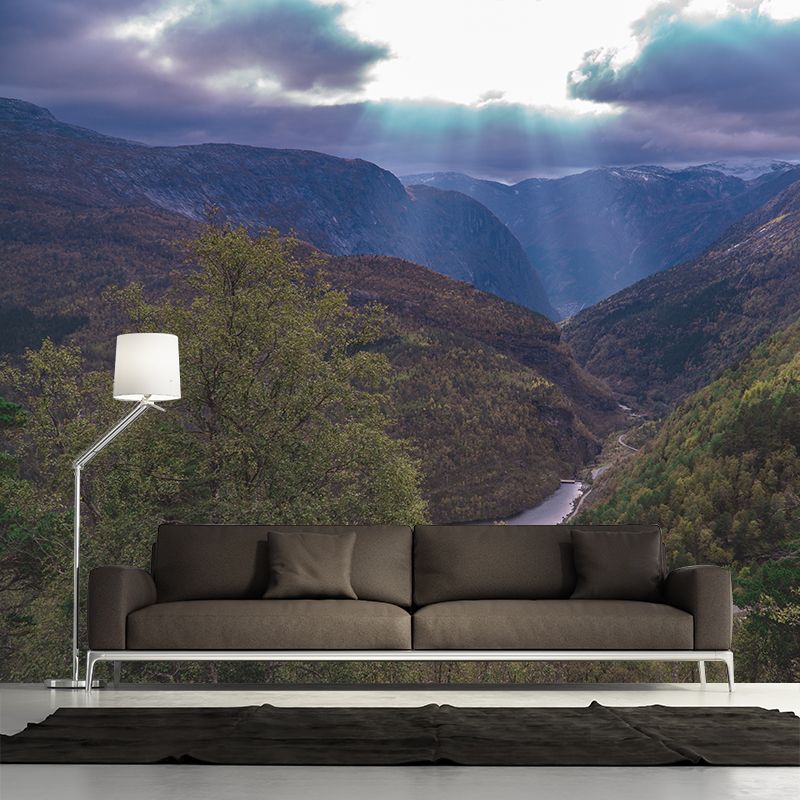 Mountain Scenery Removable Wall Mural for Sitting Room, Mildew Resistant