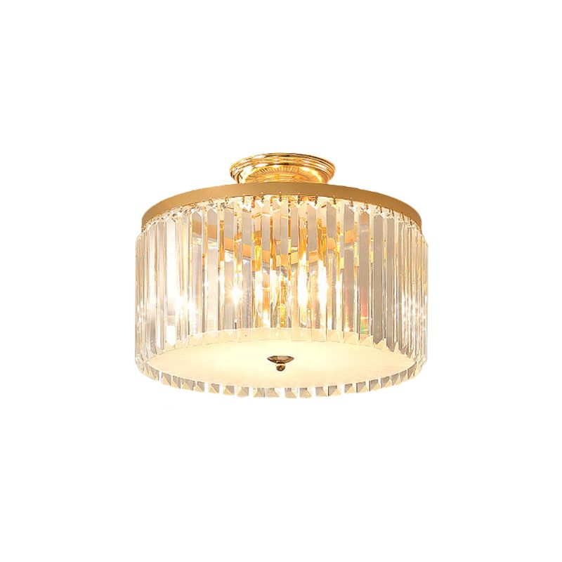 Gold Round Semi Mount Lighting Contemporary Crystal Rod LED Ceiling Fixture for Bedroom