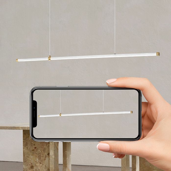 Linear LED Hanging Lamp Minimalism Island Light Fixture with Acrylic Shade for Dining Room