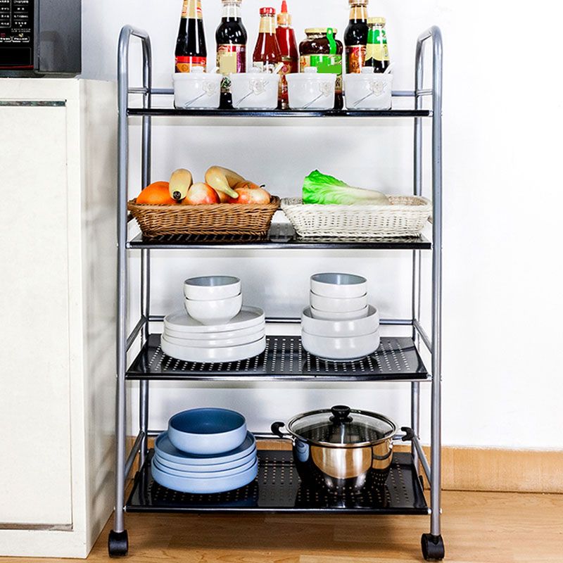 Open Shelves Kitchen Trolley Home Dining Modern Prep Table with Casters