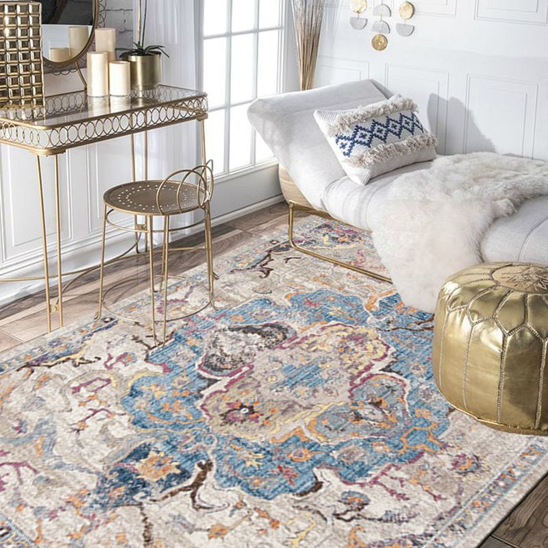 Blauer Vintage Teppich Polyester Grafikbereich Teppich nicht rutschfestem Innenteppich für Salon