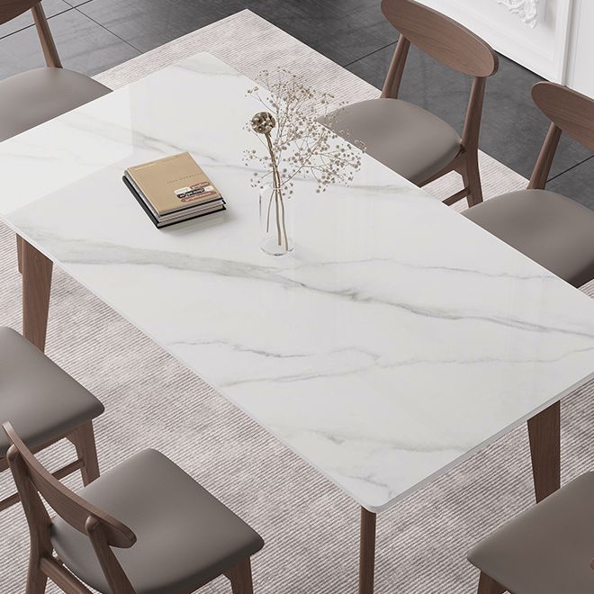 Sintered Stone Two-Color Dining Table Mid-Century Modern 4 Legs Table for Dining Room