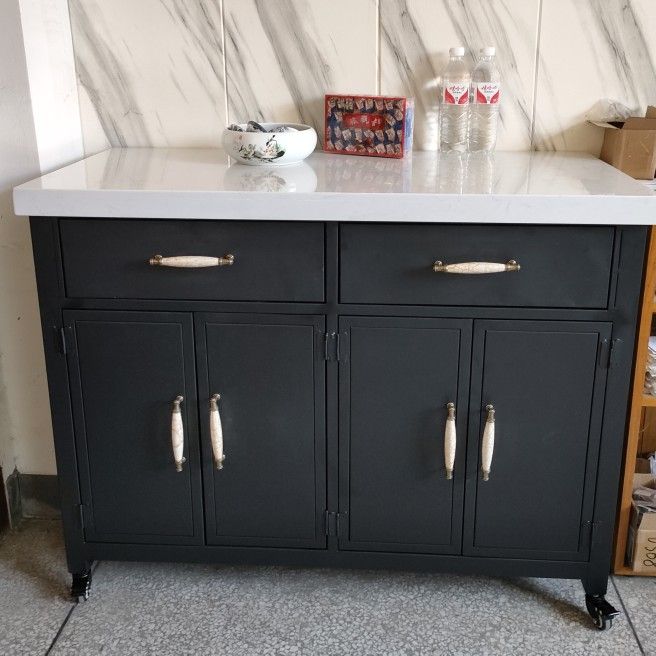 Rectangular Kitchen Trolley with Storage Cabinet Dining Room Prep Table