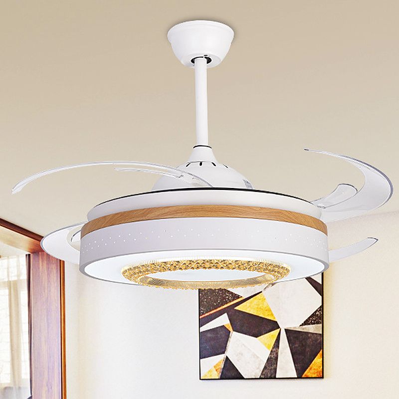 Noordse trommelspoellamp met ventilator Amber Crystal White Led LED LIDE ROOM SEMI MOST LICHTING MET HOUTE ELEMENT