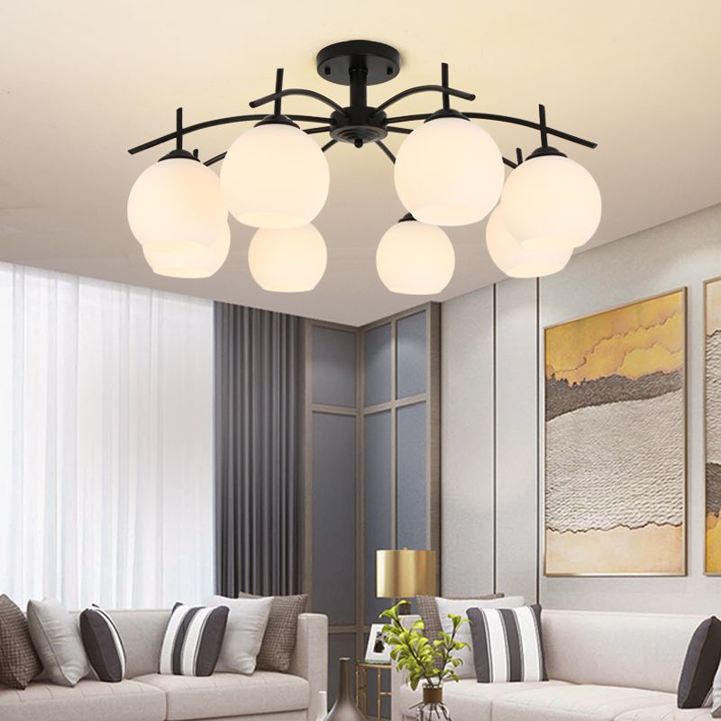 Black Semi Flush Mount Lighting Modern Glass Spherical Ceiling Mount Light Fixture