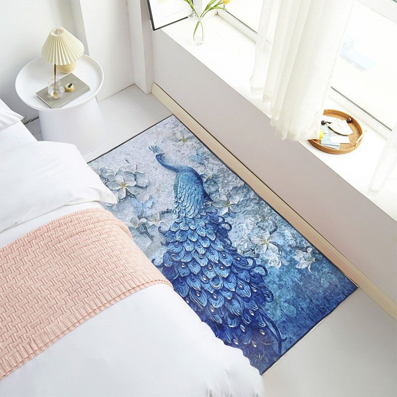 Navy Modern Rug Animal Pattern Polyester Area Carpet Stain Resistant Rug for Bedroom