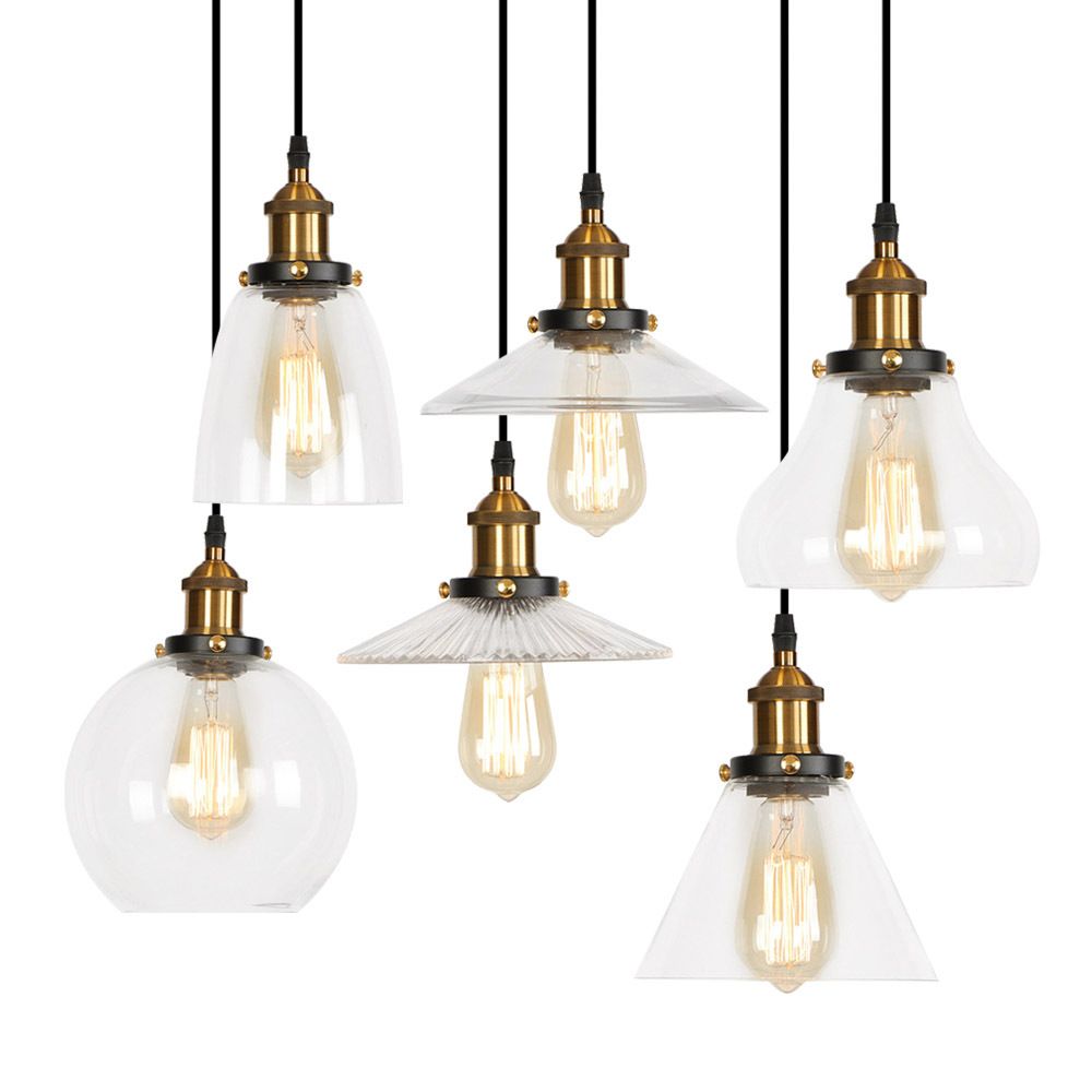 Stile industriale Bulbo singolo Impiccamento Lumo in vetro trasparente Lampada a sospensione retrò per camera da pranzo camera da letto