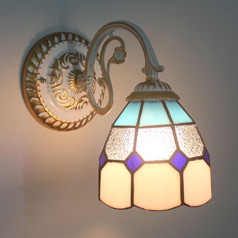 1-Head Scalloped Wall Light Tiffany Style Handcrafted Glass Wall Sconce for Living Room