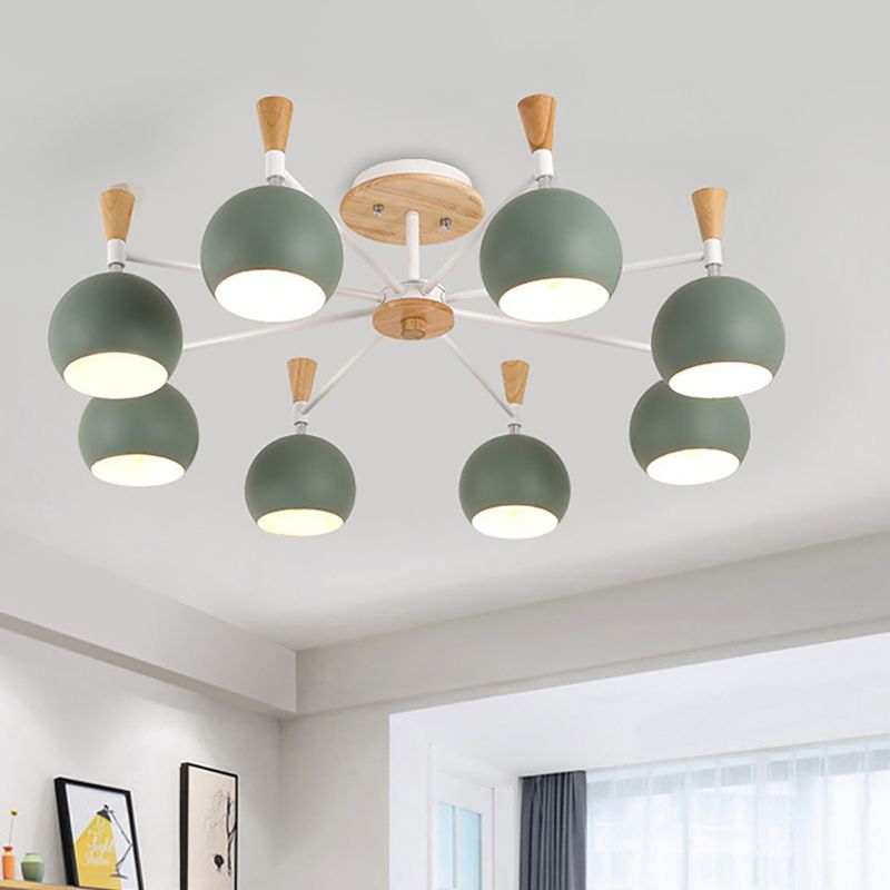 Macaron Nordic Orb Hanging Pendant 8 Bulbs Metal Chandelier Light for Nursing Room