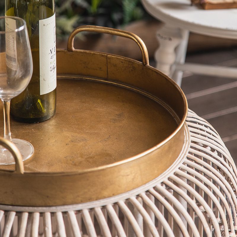 Tray Top Side Accent Table Rustic Metal and Rattan Drum End Table