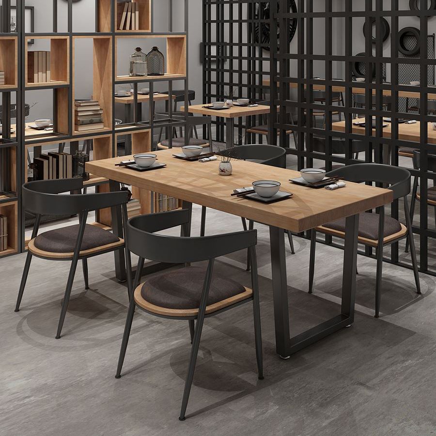 Industrial Style Solid Wood Dining Table Brown Rectangle Sled Base Table for Dinning Room