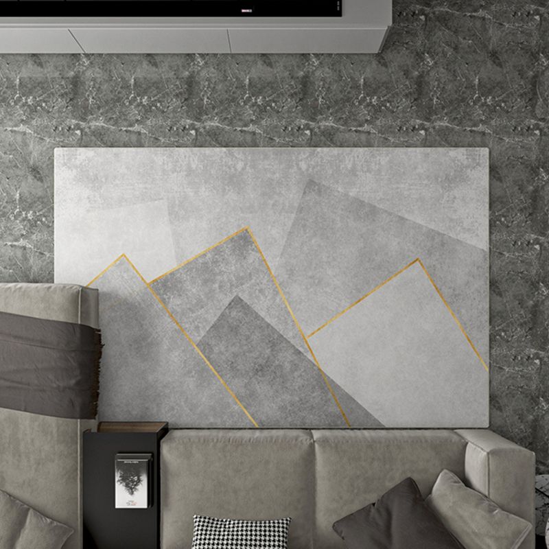 Grey Living Room Area Rug Geometric Print Polyester Area Carpet Non-Slip Backing Rug for Home Decor