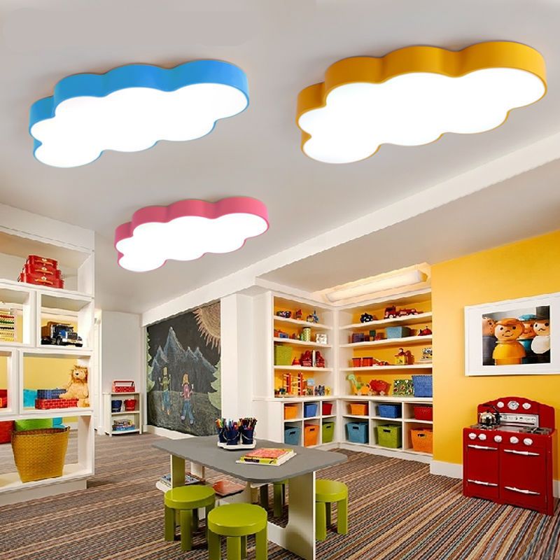 Gele wolk dicht bij plafondlamp cartoon metalen LED inbouw in wit/3 kleuren licht, 19,5"/23,5"/35,5" breed