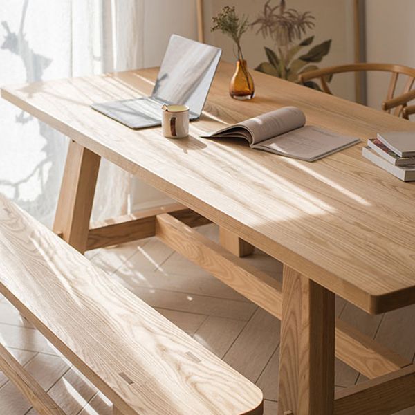 Modern Pine Wood Table for Restaurant Rectangle Kitchen Table with Trestle Base