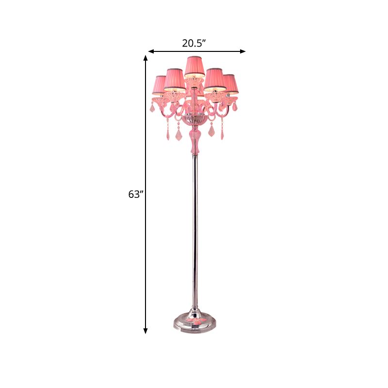 Lampada di lettura del pavimento rosa cristallino Candelestick 5/6/7-head Light Light con paralume a pieghe