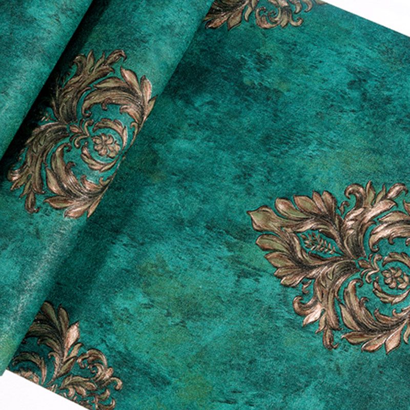 European Wallpaper Roll in Natural Color Damasque and Distressed Surface Wall Art, 20.5"W x 33'L