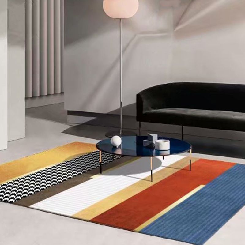 Orange Modern Rug Polyester Striped Area Rug Washable Rug for Home Decor