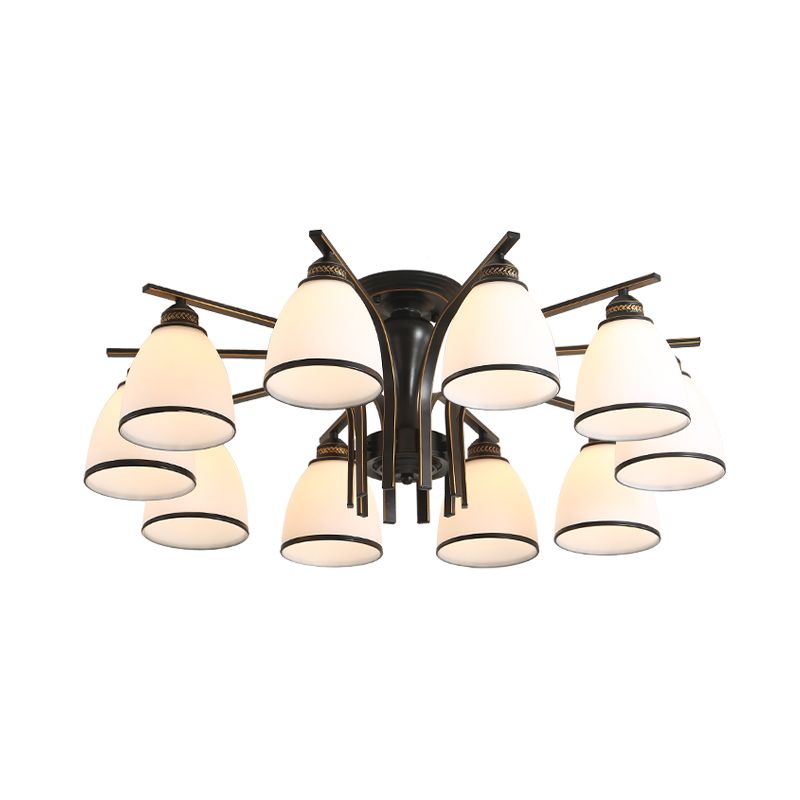 Retro Black Techo Flush Ligero de vidrio blanco Luz de semi descarga Luz