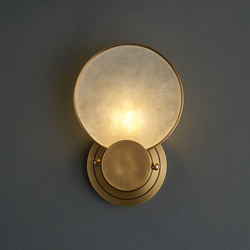 Retro Style Brass Wall Light Round Shape Gold Wall Sconce with Mica for Living Room