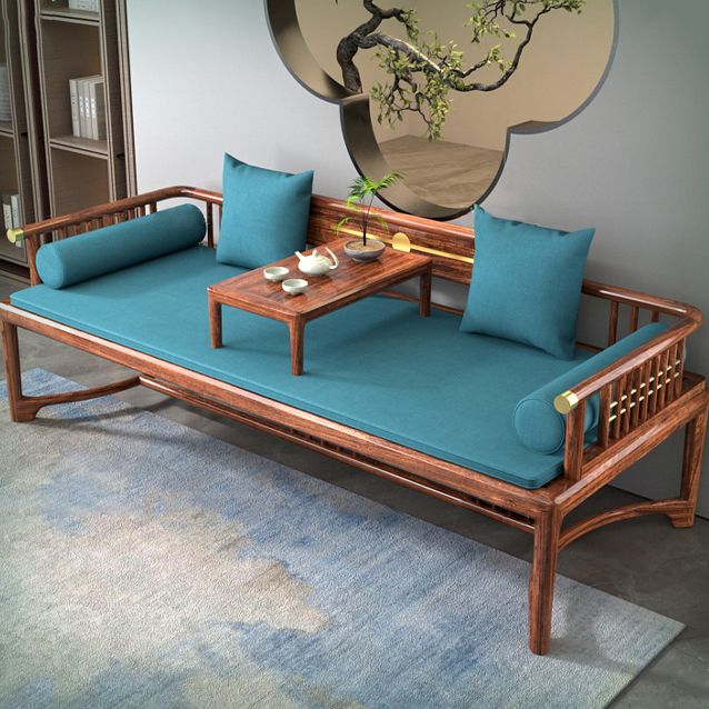 Living Room Chaise Rolled Arms Traditional Upholstered Chaise Lounge with Wooden Base