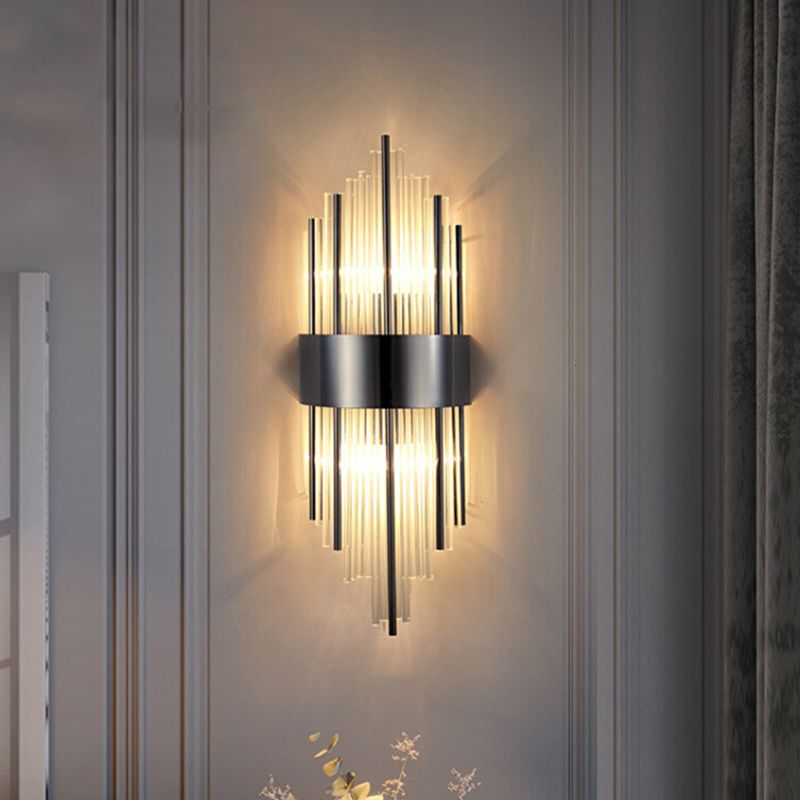 Modern Style Rhombus Wall Sconce Crystal 2 Light Sconces for Living Room