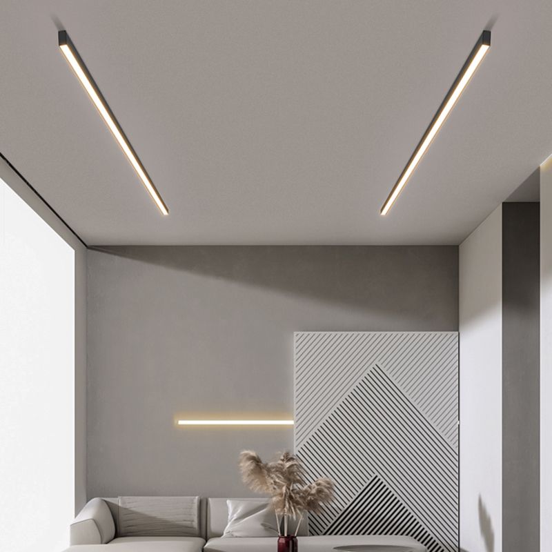 1-Light Minimalism Linear Flush Mount Ceiling Light Aluminum Bedroom Flush Light