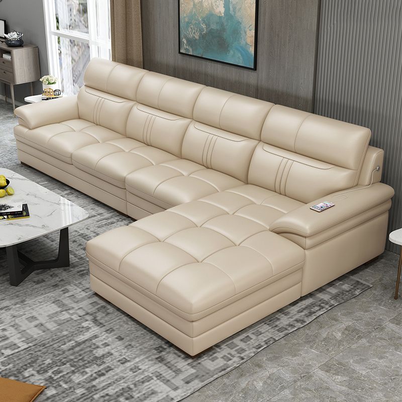 Pillow Top Arm Sectional Sofa 37.4"High Leather Cushion Back Sofa,Beige