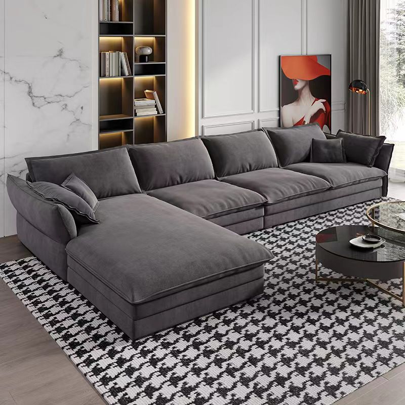 Contemporary Cushions Sofa & Chaise Loose Back Flared Arm Sofa