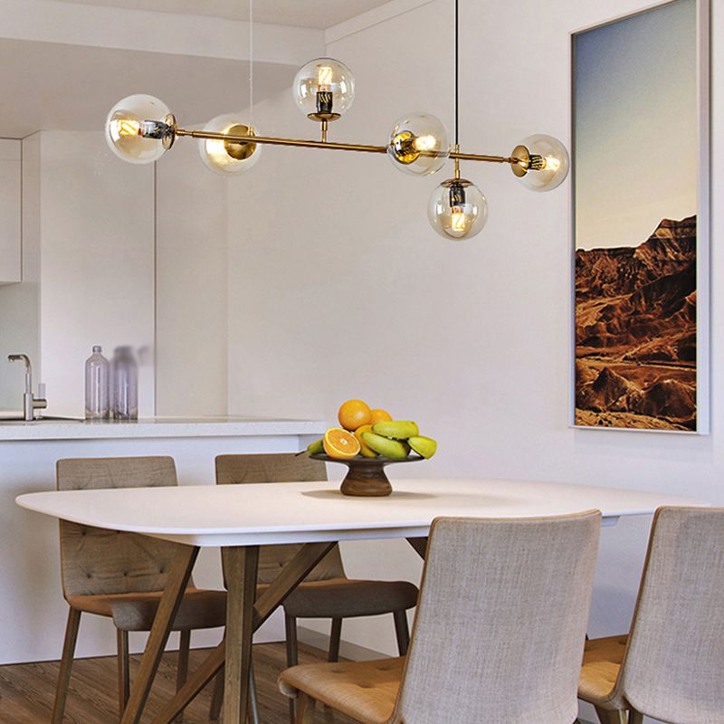 Simple Dining Chandelier Lamp Dining Room Round Glass Shade Ceiling Hanging Light