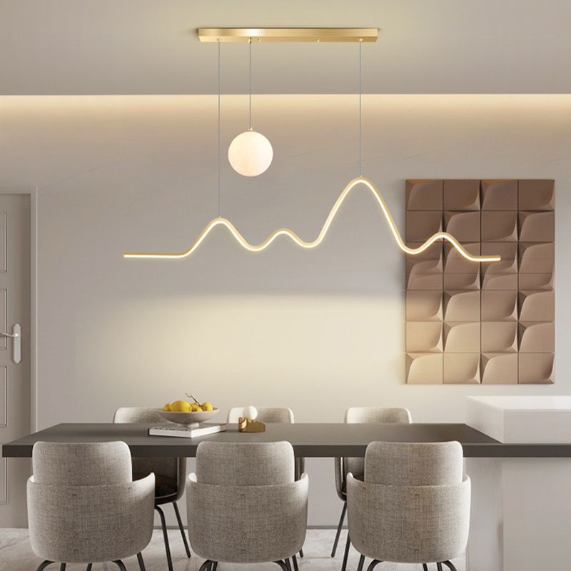 Modern Metal Pendant Light Linear Shape Island Light with Silicone Shade for Living Room