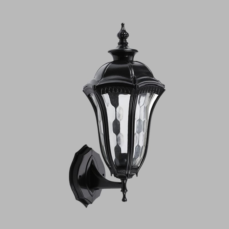 Urn buiten wandbevestiging verlichting rustiek helder kuiltjes glas 1 bol zwarte wandlampbevestiging