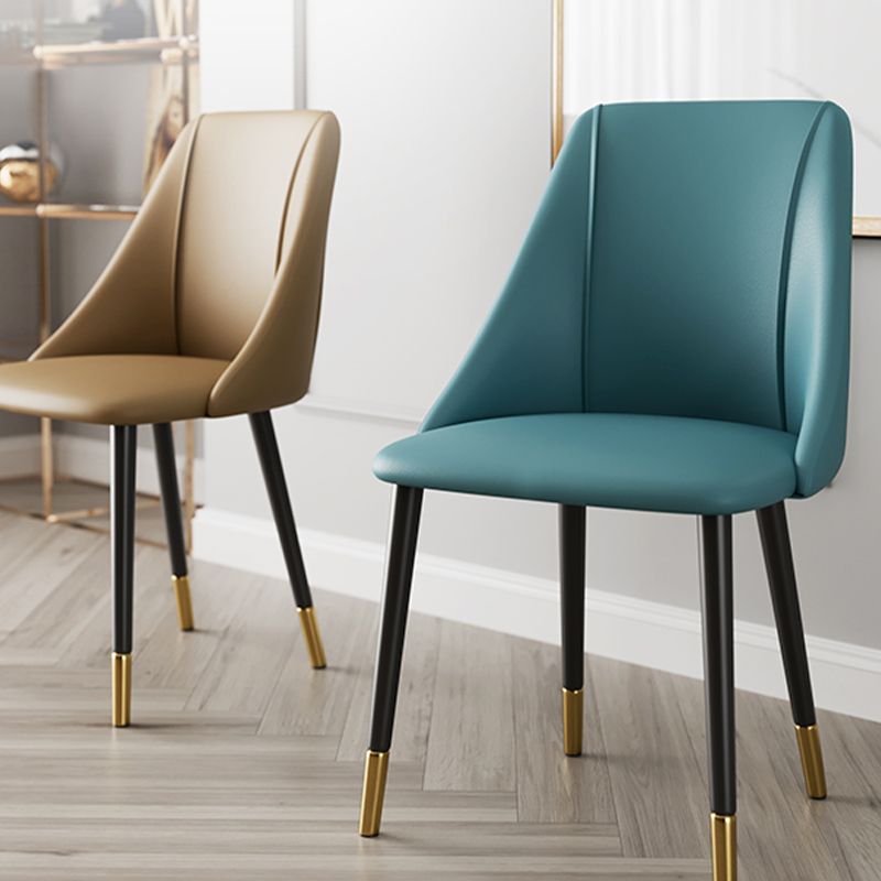 Glam Upholstered Dining Side Chair Faux Leather and Metal Dining Chair