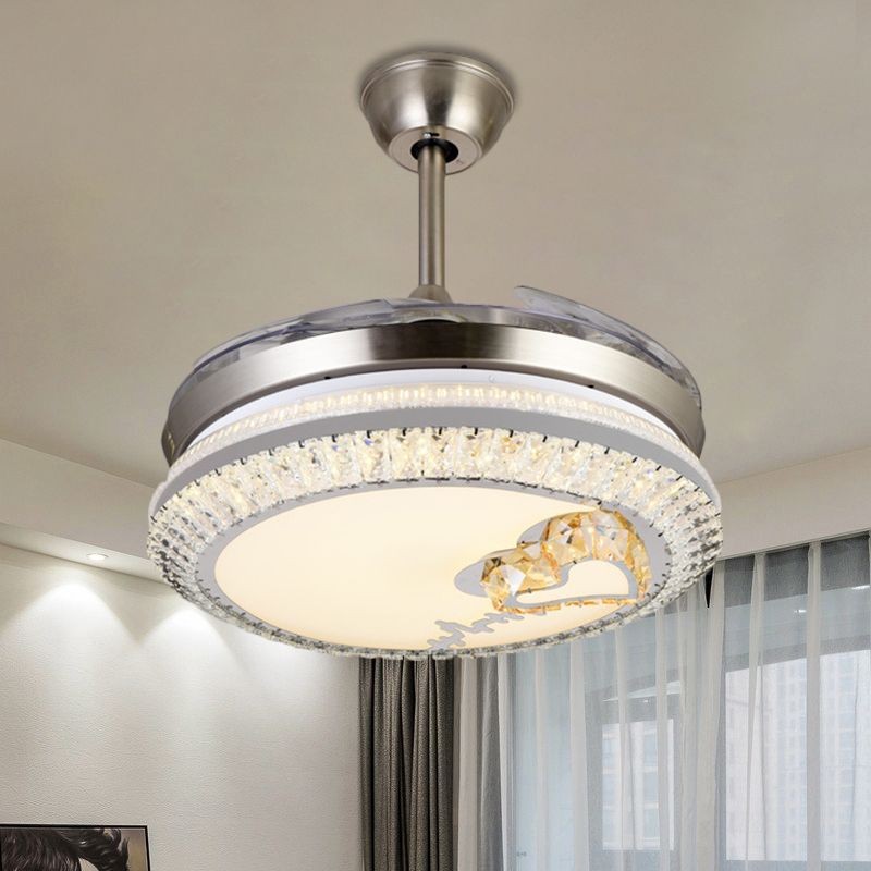 Circle Semi Flush Light Modern Crystal 19 "W Led Chrom Deckenventilator Beleuchtung mit liebevollem Herz-/Blumendesign, 4 Klingen
