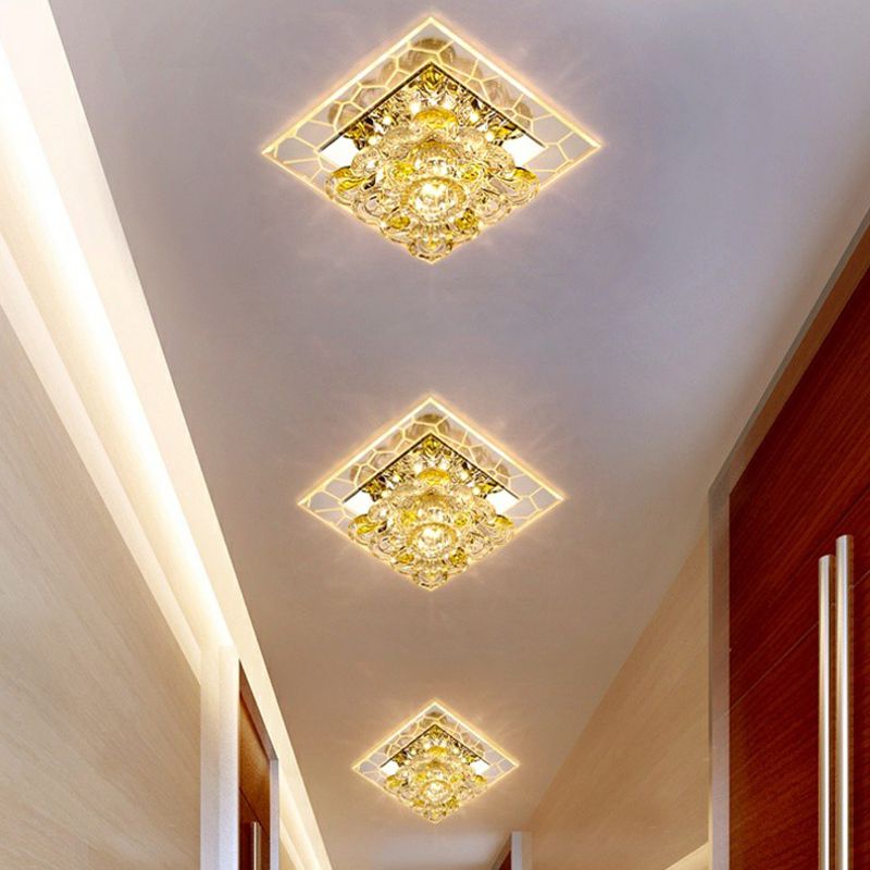 Squared Crystal Flush Mount Lighting Minimalist Clear LED Flush Mount Fixture for Hallway