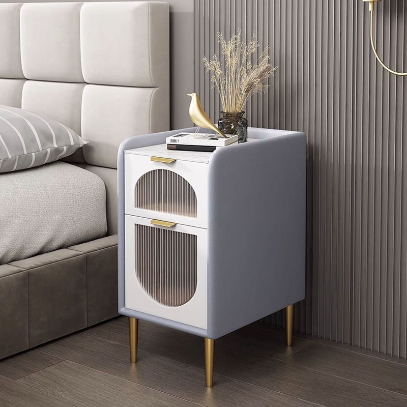 Mid Century Modern Stone Bedside Cabinet with 2 Drawers for Bedroom