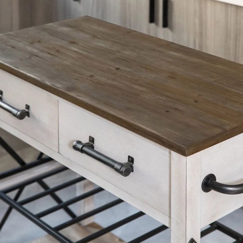 Solid Wood Kitchen Island Modern Rolling Kitchen Trolley with Towel Rack