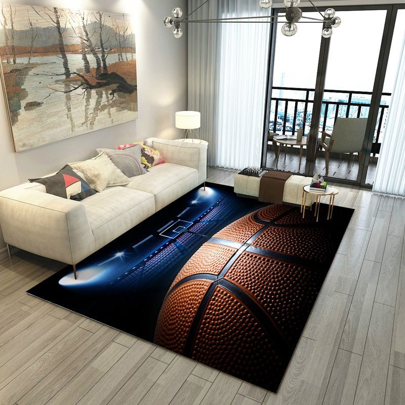 Black Trendy Rug Polyester Basketball Rug Washable Rug for Home Decor