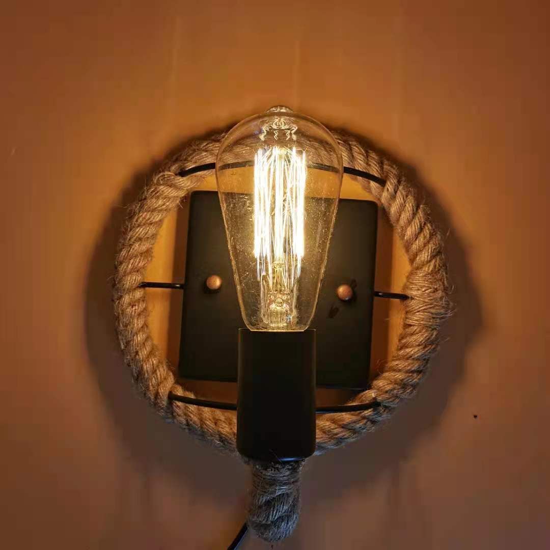 Wagon Wheel Indoor Wall Lighting Lodge Style Wall Mount Light with Rope Shade