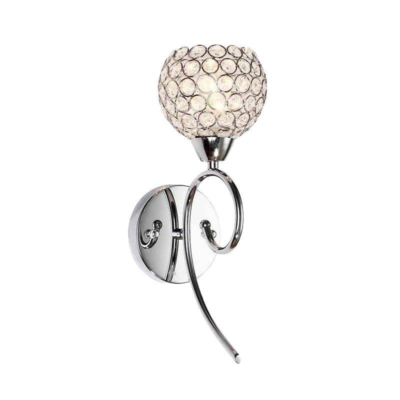 Hémisphère lampe murale en cristal moderne élégant 1 tête d'angle de tête Lumière avec bras de défilement en chrome
