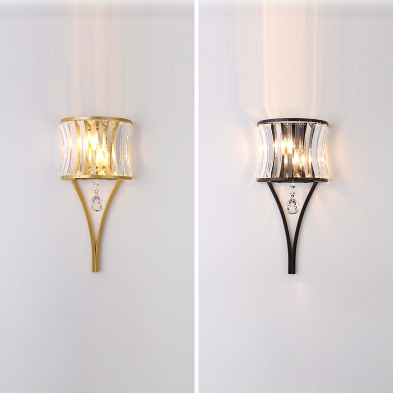 Lámpara de pared geométrica de cristal en moderna luz de pared de hierro forjado de estilo de lujo para espacios interiores