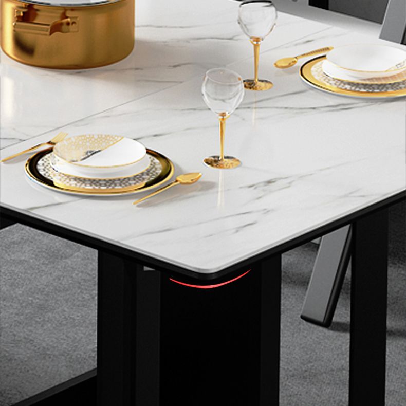 Mesa de comedor blanca de estilo moderno Mesa de comedor rectangular de piedra sinterizada con hojas abatibles