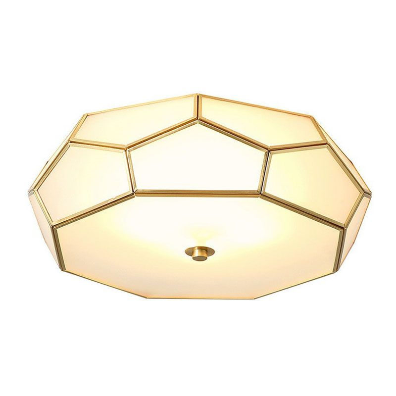 Brass Football Design Ceiling Light Minimalist White Glass Brass Finish Flush Light Fixture