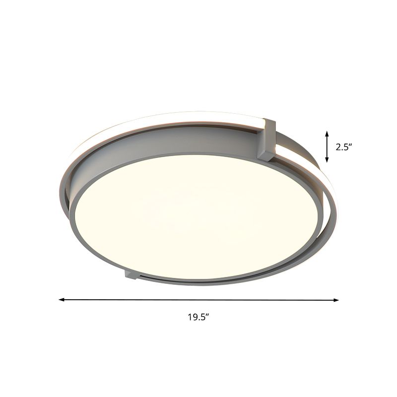 Round Bedroom Flush Lamp Modern Acrylic Led Black/Grey Flush Light Fixture with Recessed Diffuser in White/Warm/Neutral Light, 12"/16"/19.5" Wide