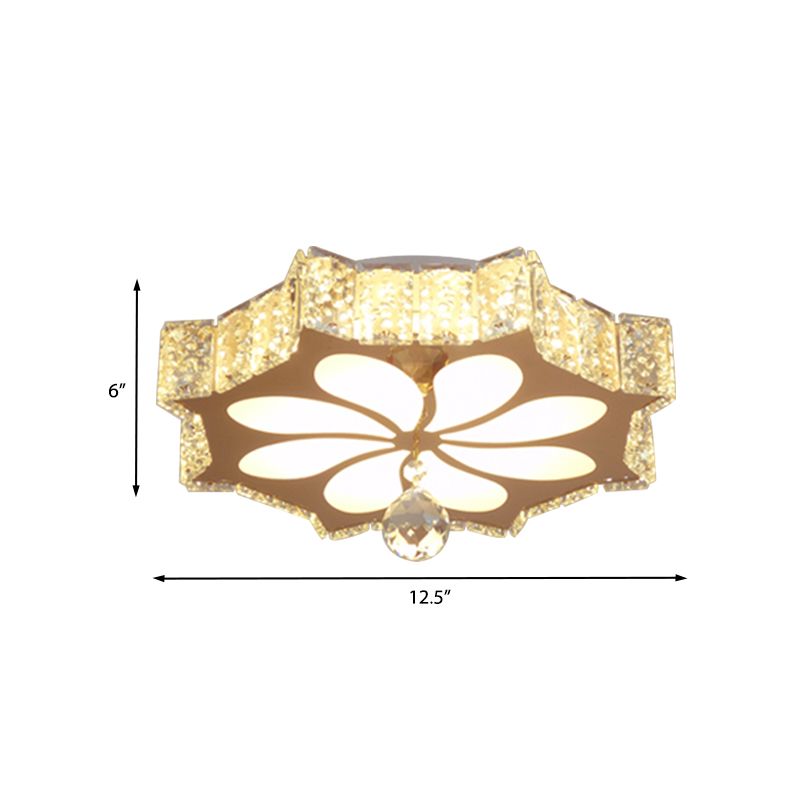 Flower Flushmount Modern Style Faceted Crystal LED Gold Flush Mount Lighting for Corridor