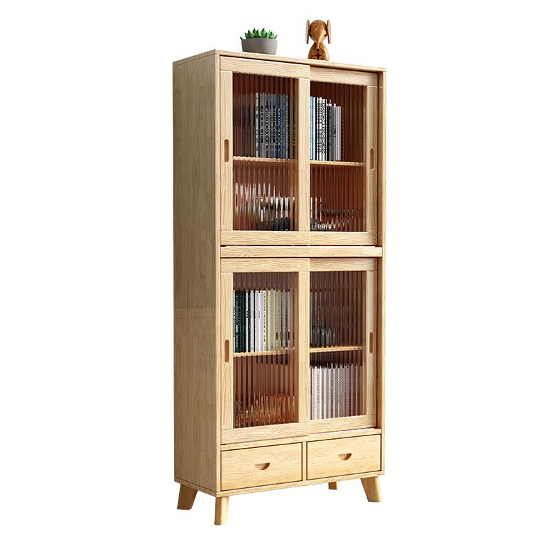 31.5'"l Natural Wooden Cabinet, Rectangle Glass Paned Accent Cabinet